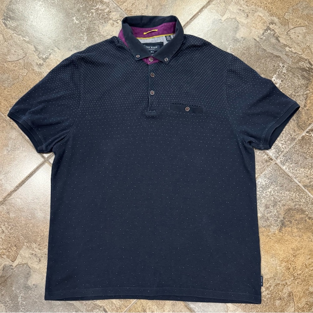 Ted Baker London Men’s Polo. Navy with polka dots. UK size 6 (xxl)